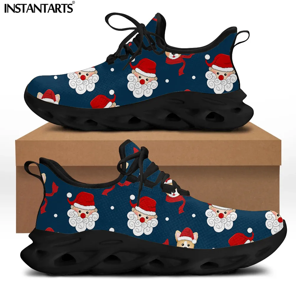 

INSTANTARTS Female Santa Claus Christmas Casual Lace-up Sneakers for Womens Shoes Breathe Non Slip Footwear Zapatos Planos