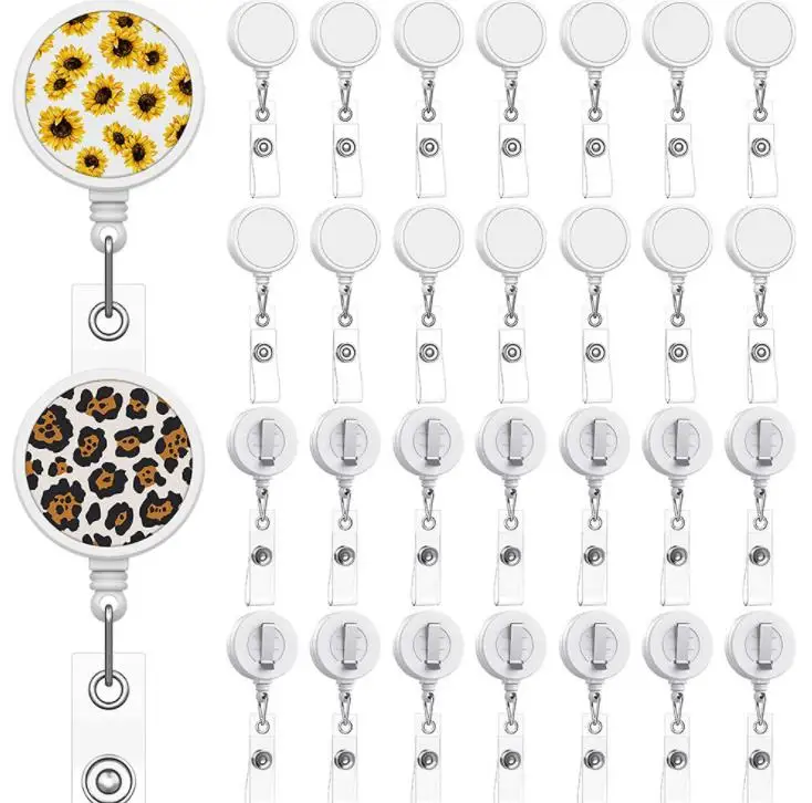 100pcs Sublimation DIY ID Holder Name Tag Card Key Badge Reels Round Solid Plastic Clip-On Retractable Pull Reel SN3654