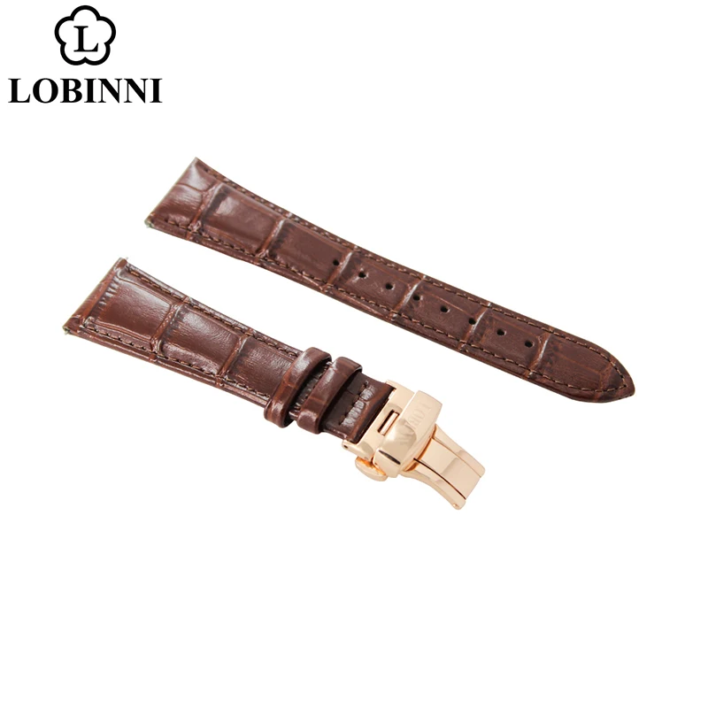 LOBINNI watch band watchband  strap Push Button Hidden Clasp Butterfly buckle 22mm 21mm 20mm black borwn with watch Removal tool