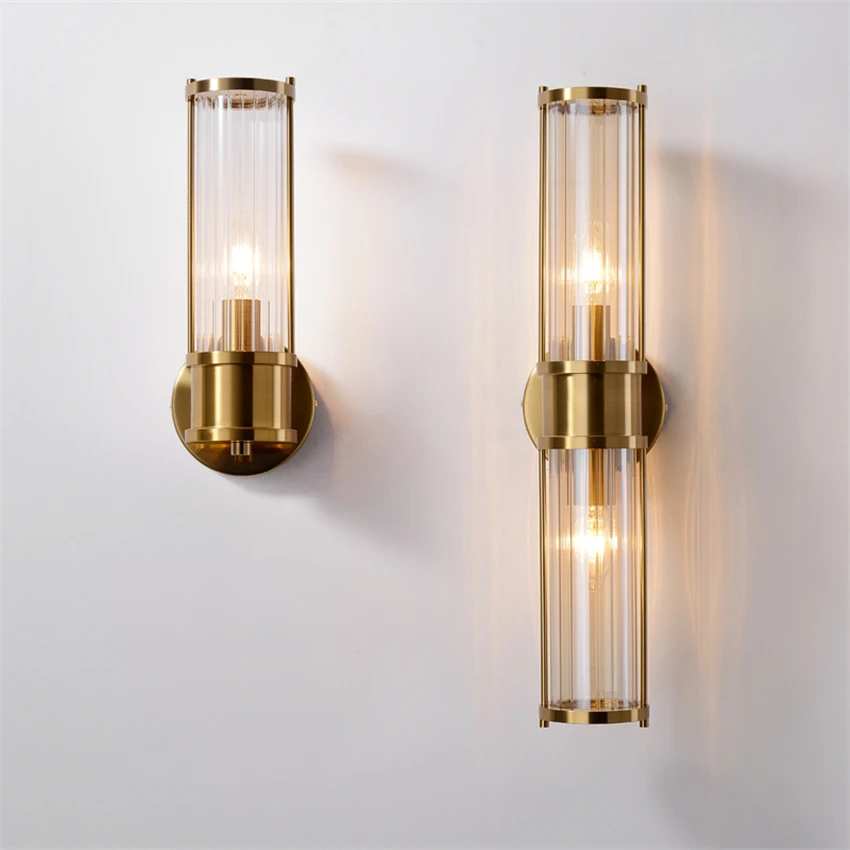 Modern Luxury Cylindrical Cognac Glass Wall Lamps American Living Room Dining Room Bedroom Sconce