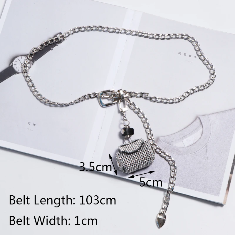 Women Waist Pack Mini Chain Belt Bag Silver Pin Buckle Strap Belt Female Diamond Inlaid Shoulder Fanny pack Hip Bum Bag