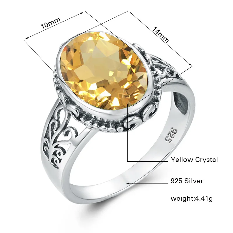 Gelber Citrin-Ring für Damen, Silber 925 Sterling, Herren-Edelsteinringe, Oval, Bohemian, Handgefertigter Damenschmuck, Brautsets im Angebot – Detail 1