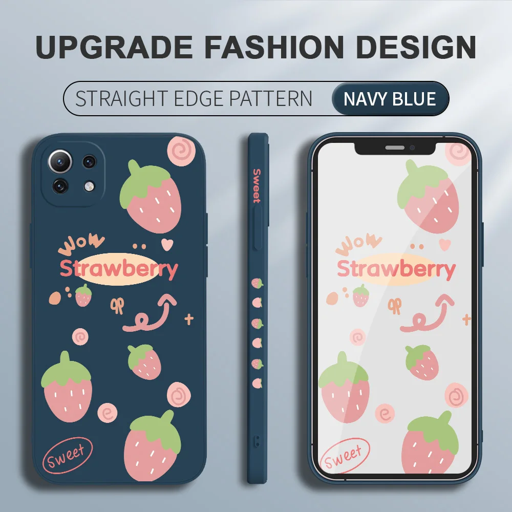 Strawberries Liquid Silicone Cases For Xiaomi 11 Lite 5G 10T 10 Pro 9 9T 9SE Poco F3 X2 X3 Pro GT NFC Shockproof Soft Back Case