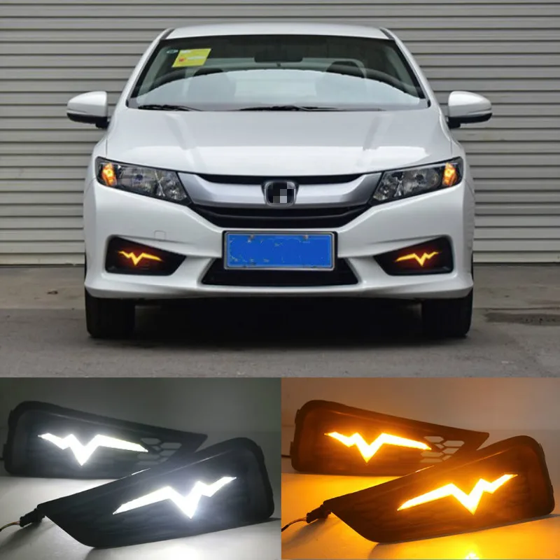 

For Honda City 2015 2016 fog lamp cover drl with yellow turn signal light car styling LED daytime Running Lights