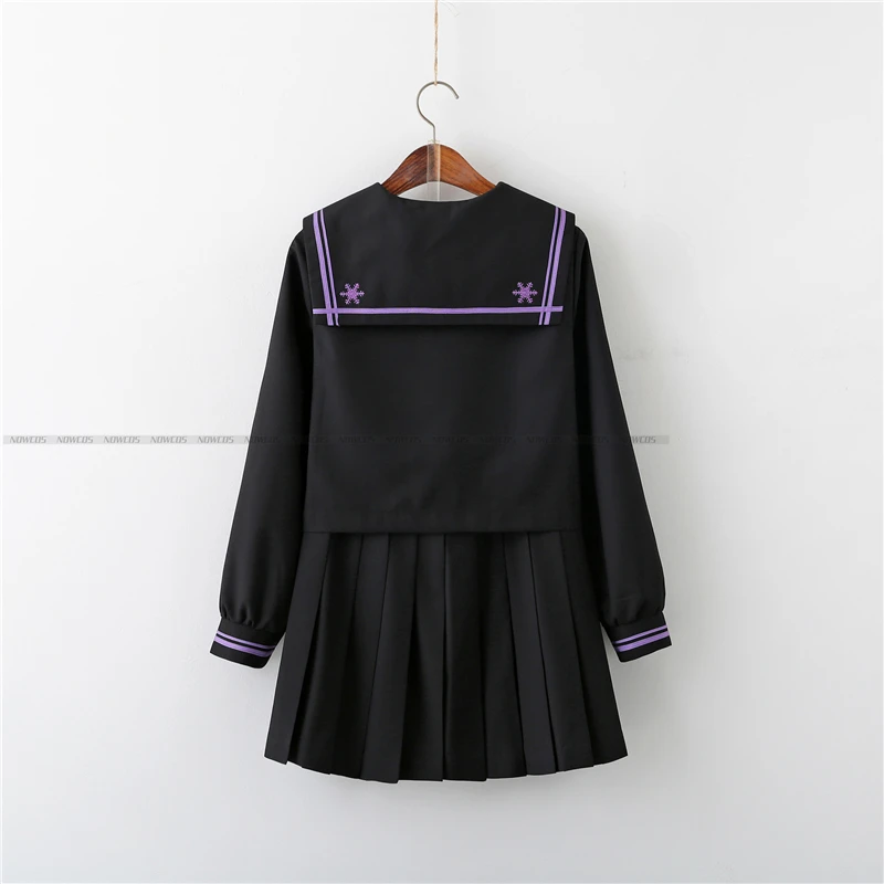 Uniforme JK d'Étudiante à Manches sulf, Ensemble d'Uniformes Scolaires Japonais pour Bol, Jupe Plissée, Costume COS, Broderie de Flocon de Neige