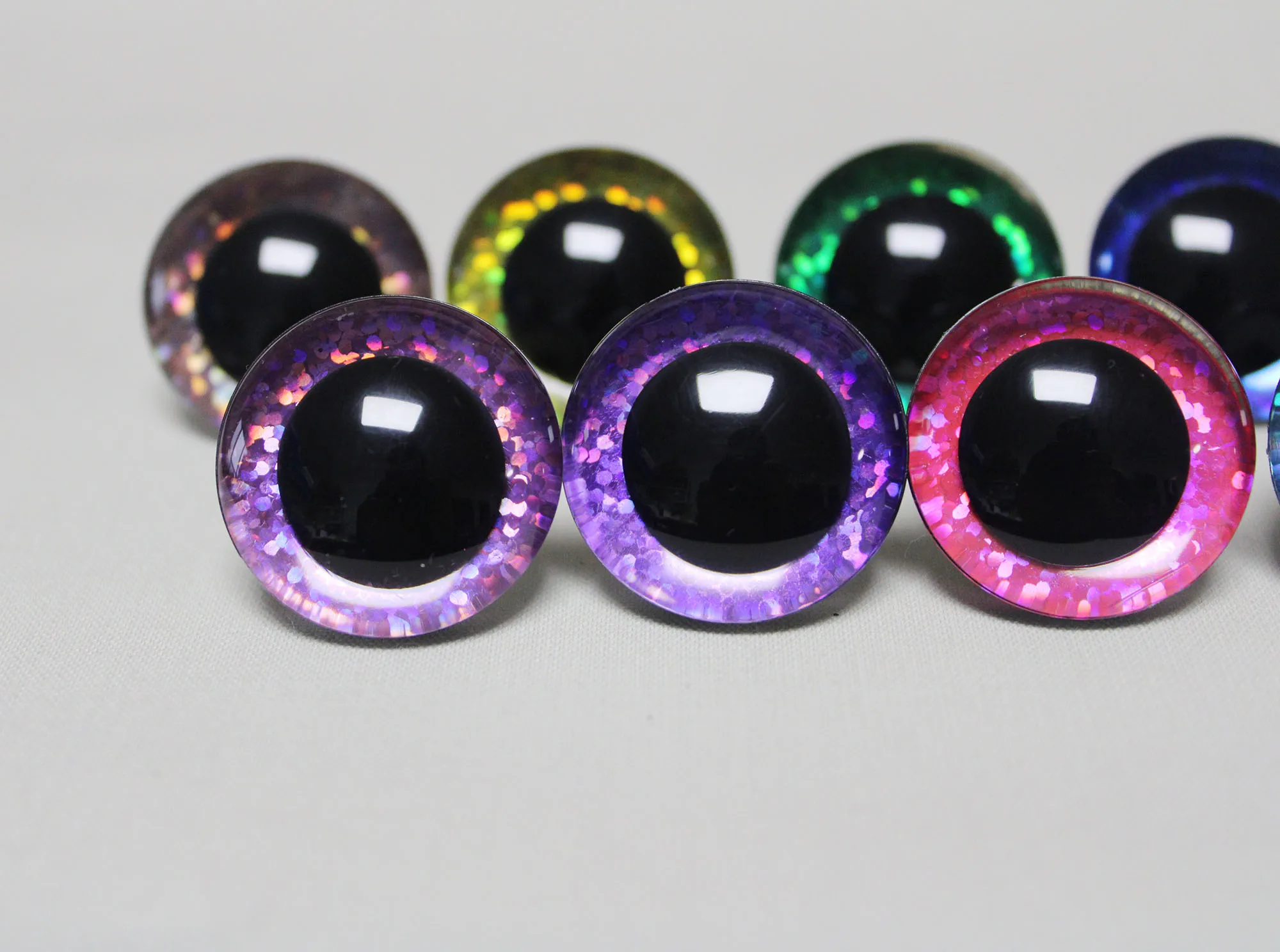 10 Farben gemischte, klare, bunte Sicherheitsaugen, 25mm 30mm, 3D komische runde Glitzer-Spielzeugaugen mit harter Unterlegscheibe und Glitzer – Detail 40