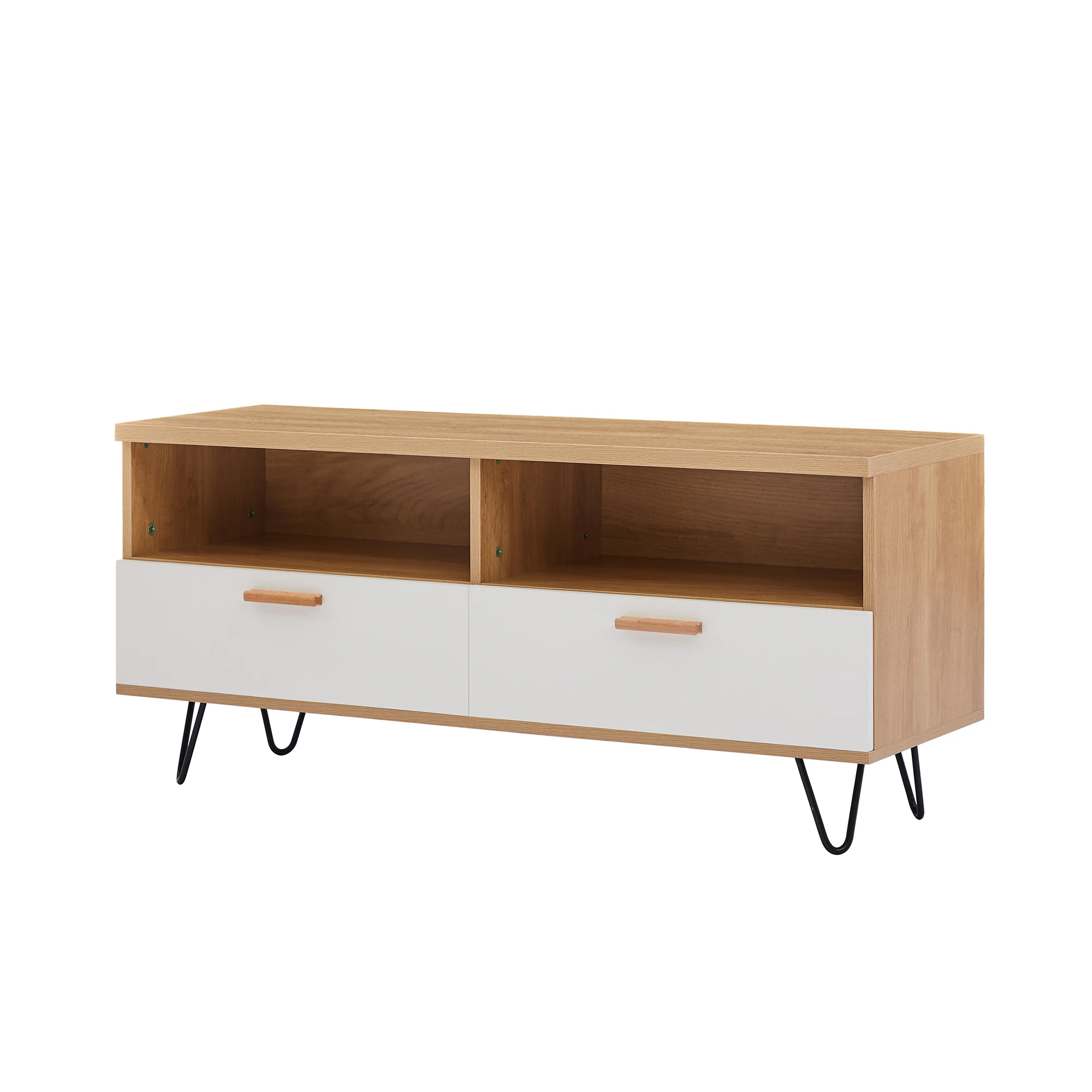 Wood+White Modern TV Stand High Quality Table Top and Wood Grain Color TV Cabinet[US-W]