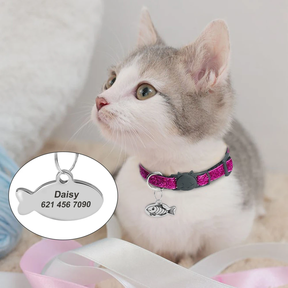 Personalized Cat ID Tag Anti-lost Cute Puppy Kitten Nameplate Tags For Collar Necklace Cats Engraved Name Plate Cat Accessories