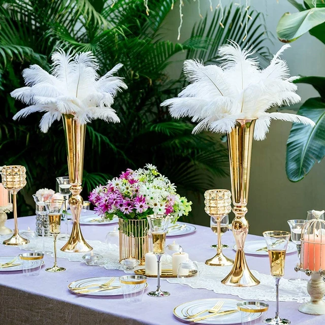 

50cm Tall 12pcs)Manufacturer supplier gold ostrich feathers stand table centerpieces for wedding decoration qq352