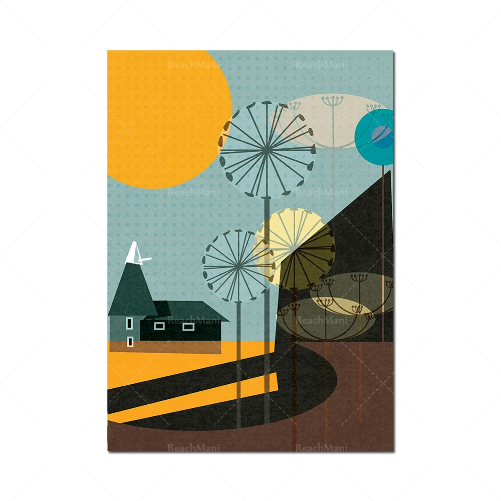 Lighthouse, medieval, retro, landscape and Oast House art, seagull art print poster