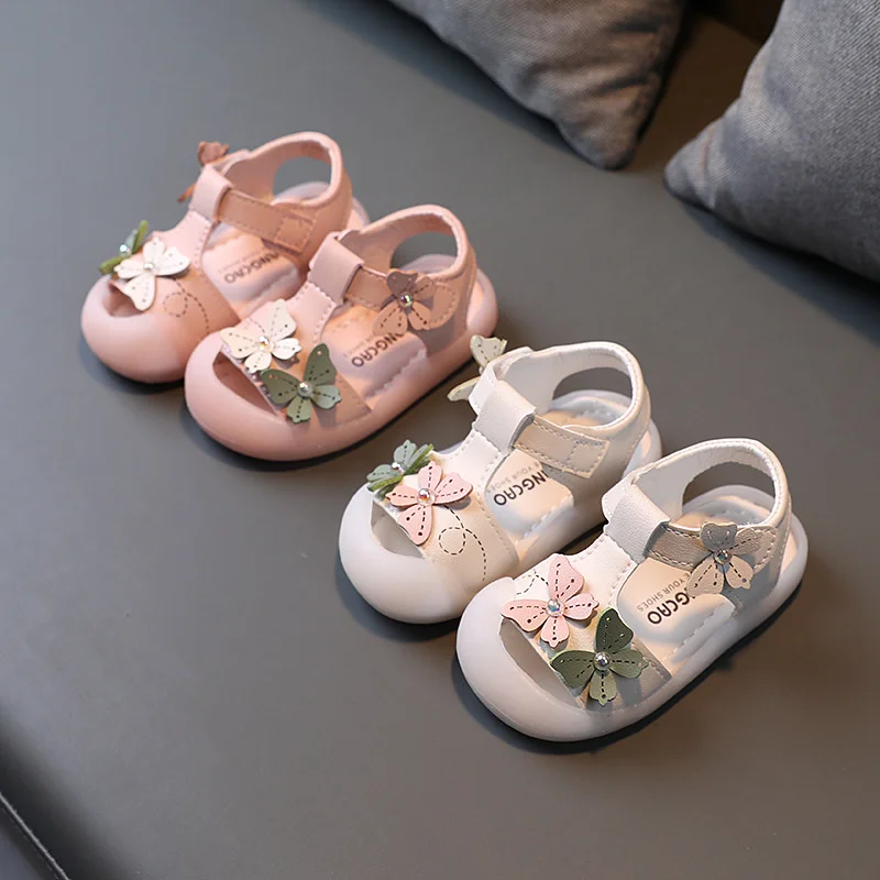 Summer Kids Infant Korean Princess Dress Shoes For Toddler Baby Girls Pink Beige Flats Flower Sandals 6M 8M 1 2 3 4 5 Years Old