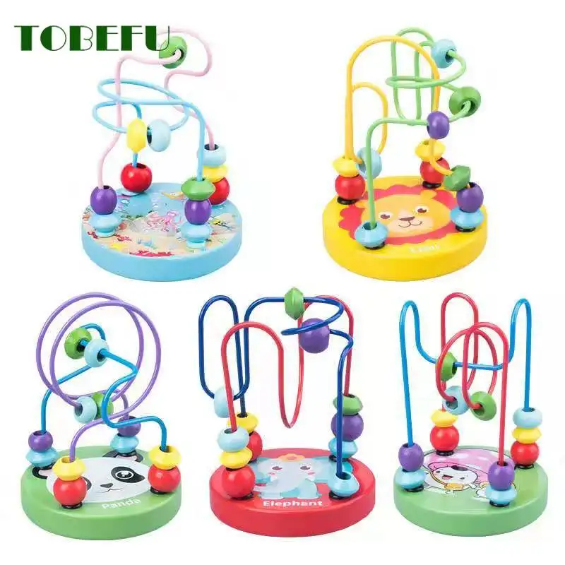 TOBEFU Boy Girls Montessori Wooden Toys Circles Bead Wire Maze Roller Coaster Educational Wood Puzzles Toddler for Educational