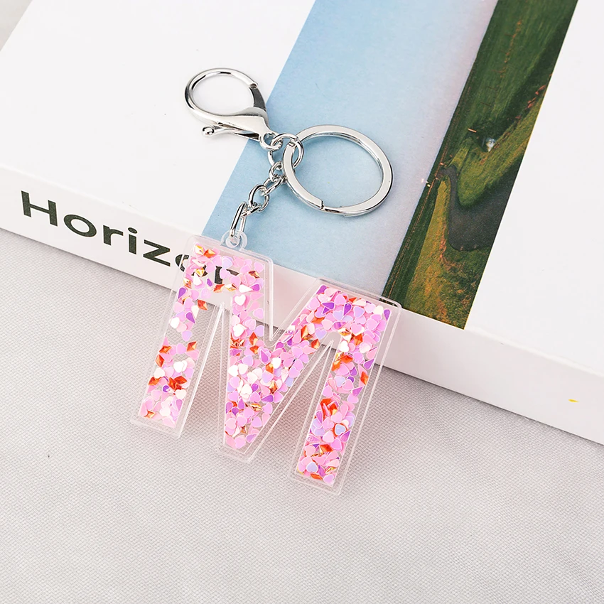 1PC Women Keychains  Glitter Hollowed-out  26 Words Handbag English Letter Keyring  Charms