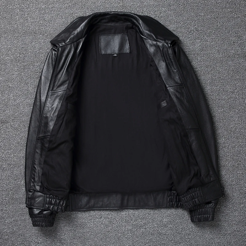 Plus Size 8XL Leather Jacket Men Flight Jacket 100% Cowhide Black