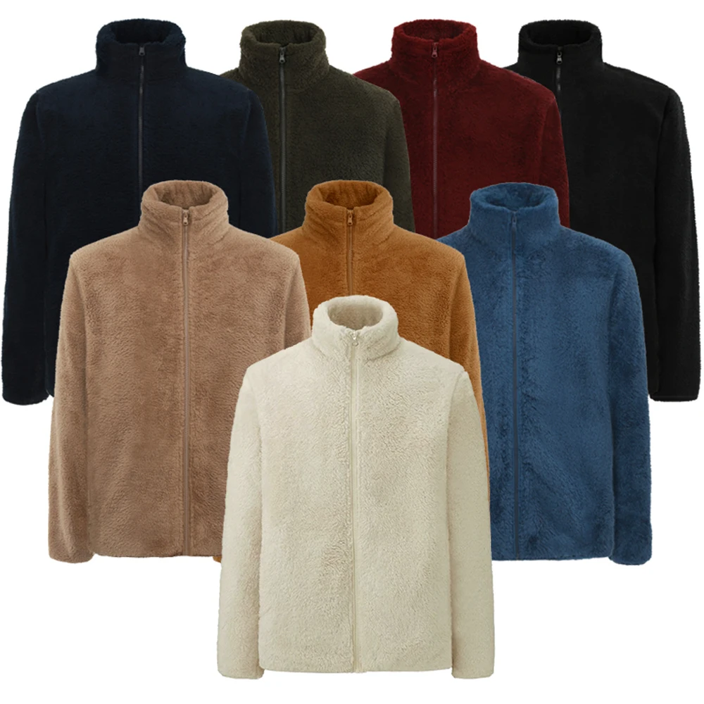 Lovirs Outdoor Teddy Zipper Solid Catching Fleece Coat Men's Collar Jacket Soft Shell Jackets Warm Winter Casual Plush Jacket