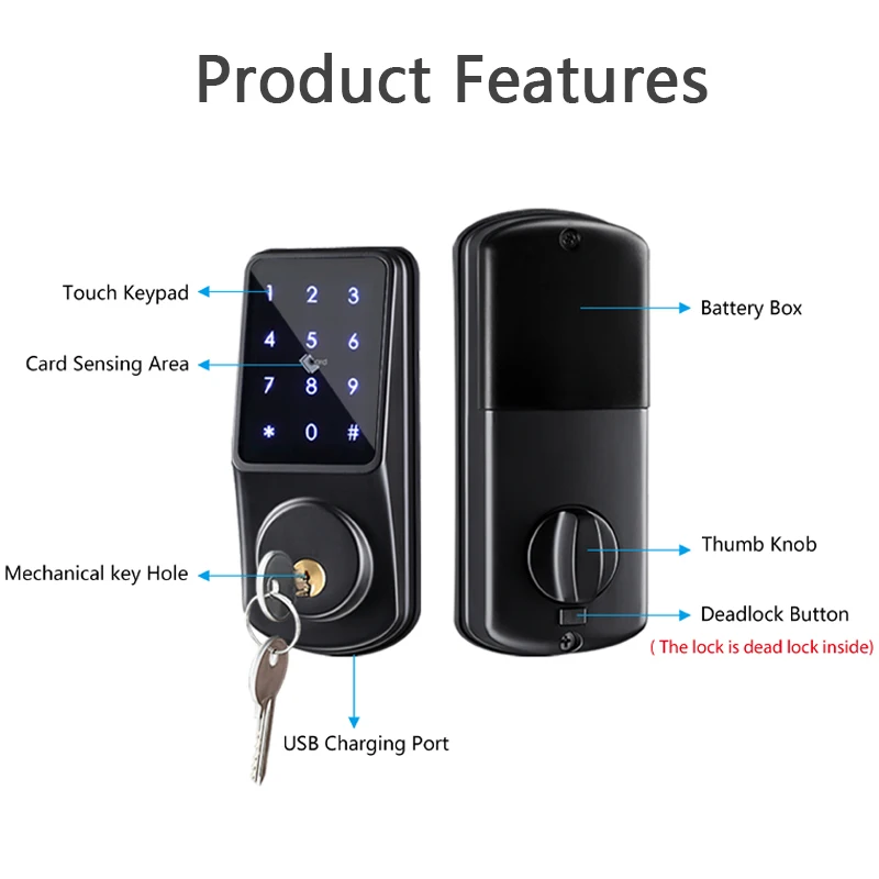 RAYKUBE F23 Deadbolt Lock Smart Electronic Door Locks Remote Unlock TT Lock APP Smart IC Card for Home Security Smart Home