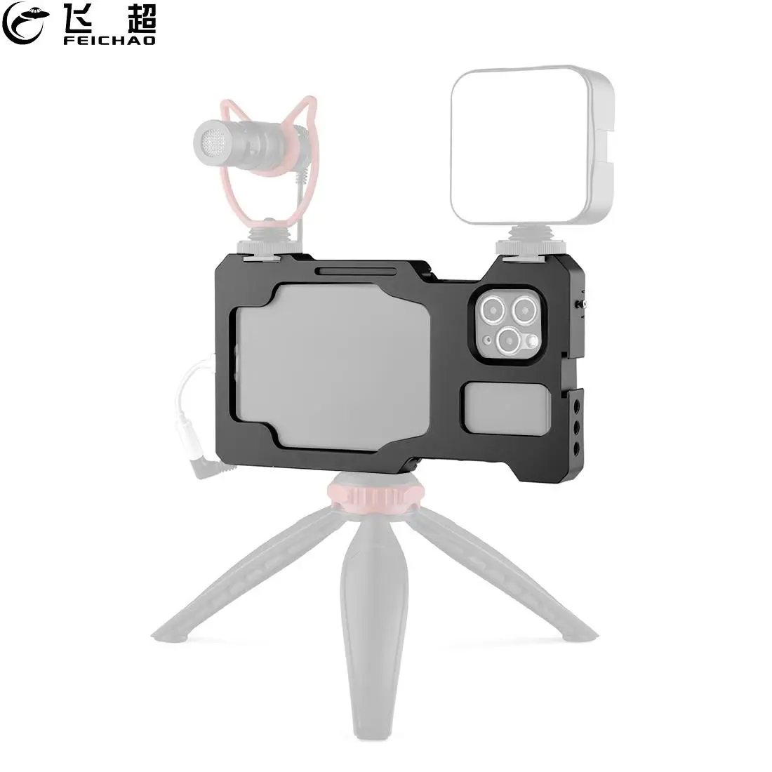 

Video Phone Cage for iPhone 11 Pro Max Expansion Interface with Cold Shoe Mount 1/4 Screw Holes for Microphone LED Video Light