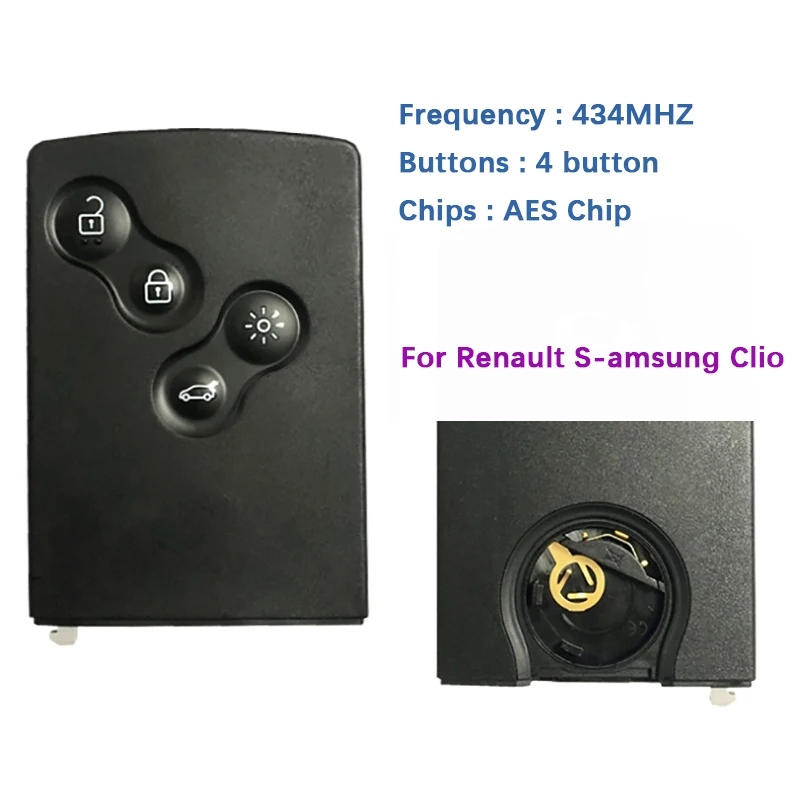 

Ключ смарт-карты CN010059 с 4 кнопками для R-enrenault S-amsung CLIO Smart Key 434 МГц, чип PCF7945M AES