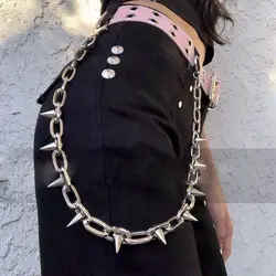 Punk Spike Jeans Pants Chain Secure Travel Wallet Chain Link Coil Leash Jewelry