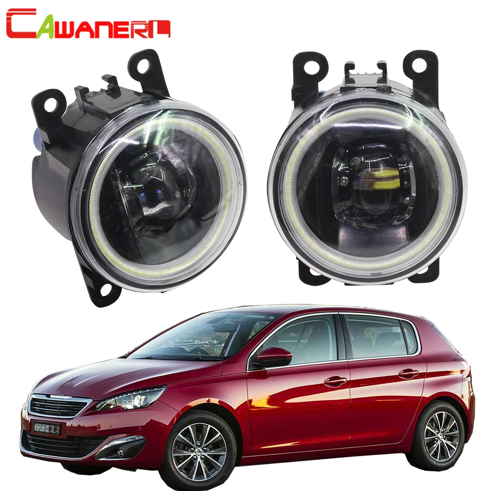 Cawanerl For Peugeot 308 2013-2018 Car H11 LED Bulb Fog Light Kit 4000LM Angel Eye Daytime Running Light DRL 12V High Bright