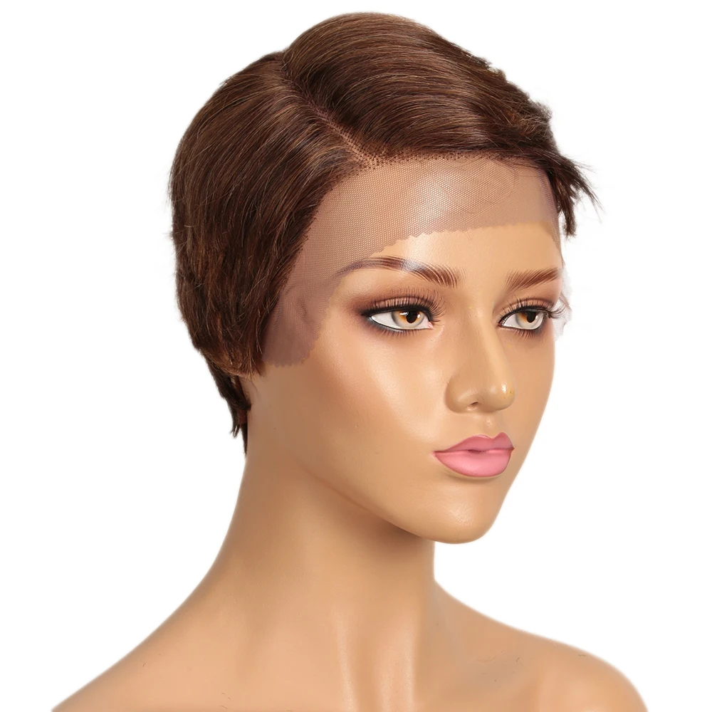 Sleek Lace Human Hair Wigs For Women Short Woman Pixie Cut Wig Real Highlight Colored Brazilian Hair Wigs 13x3 Part Lace Wigs