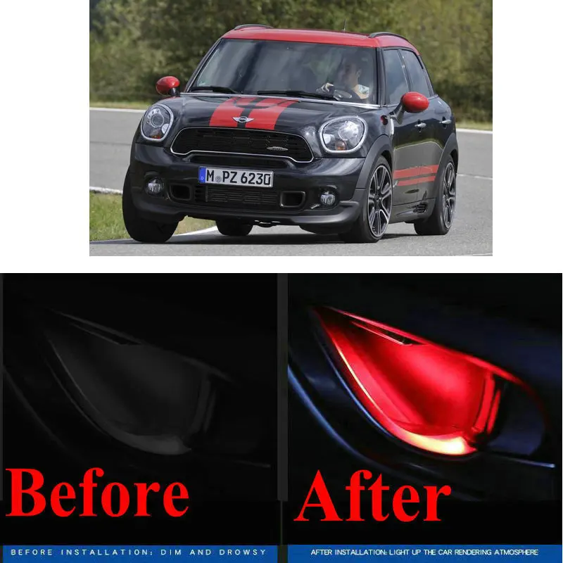 

4pc CF style stickers on cars interior inside door handle atmosphere lamp for mini Coupe R60 R57 R58 R61 R59