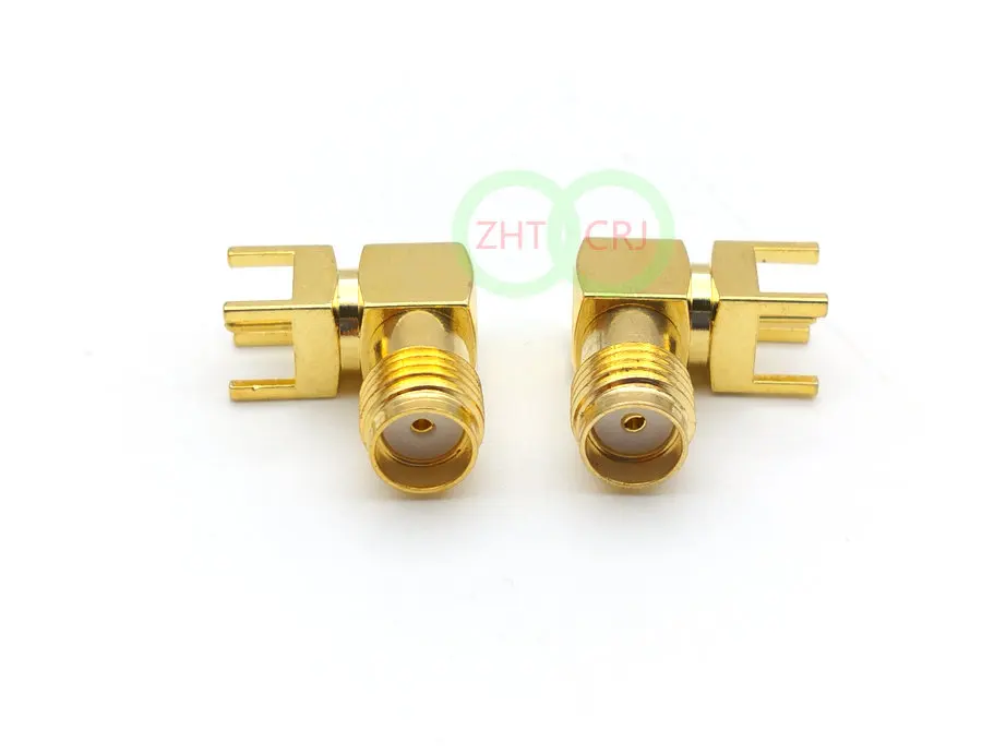 Imagem -02 - Adaptador de Solda Pcb Dourado Sma Adaptador Fêmea de Ângulo Reto para Solda Pcb de Montagem rf com 100 Peças