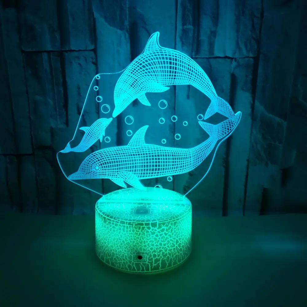 Night Light Creative 3D LED Dolphin Series Colorful Charging And Dry Battery Night Light 7 Colors Change Remote Acrylic Lamp