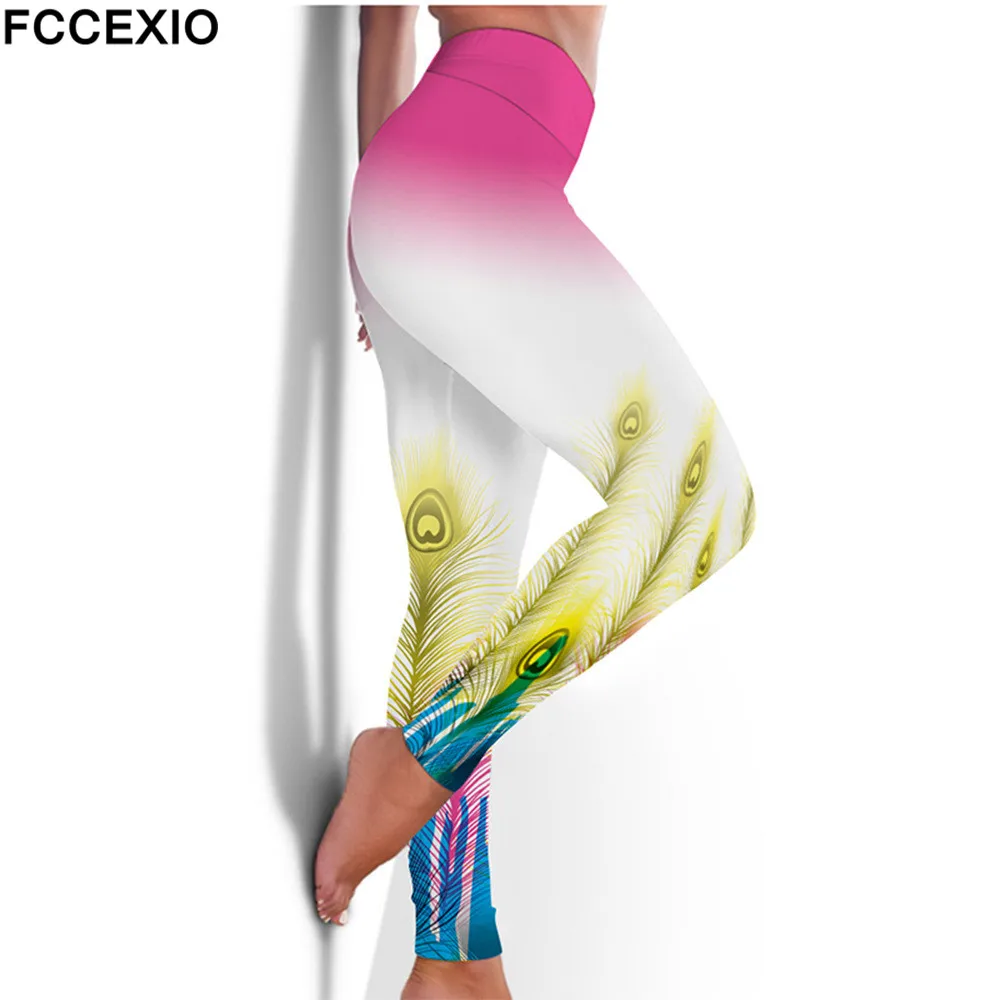 FCCEXIO Cao Cấp Tập Thể Dục Quần Legging Thun Con Công Lông Vũ Chim 3D In Gợi Cảm Quần Leggin Thường Ngày Tập Luyện Quần Thể Thao