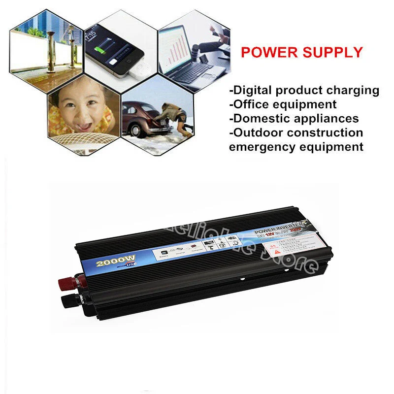 Imagem -05 - Peak Car Vehicle Power Inverter dc 12v 24v para ac 110v 220v Converter Usb us Soquete Univerial Soquete Perfeito para tv Dvd 2000w