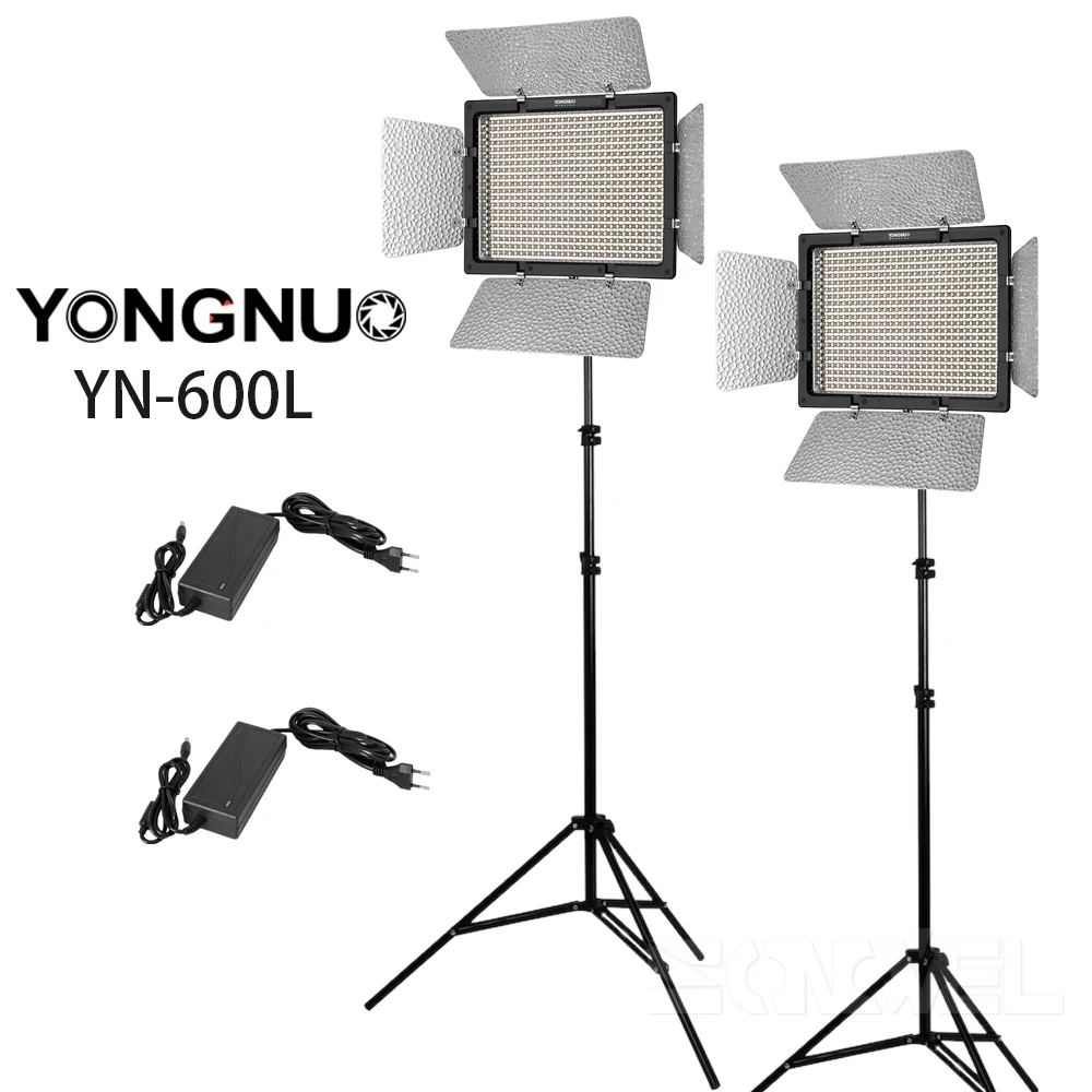 Yongnuo kit de fotografia yn600l cri95 led painel de luz de vídeo com adaptador de alimentação ac ajustável 3200k-5600k YN-600L led luz de estúdio