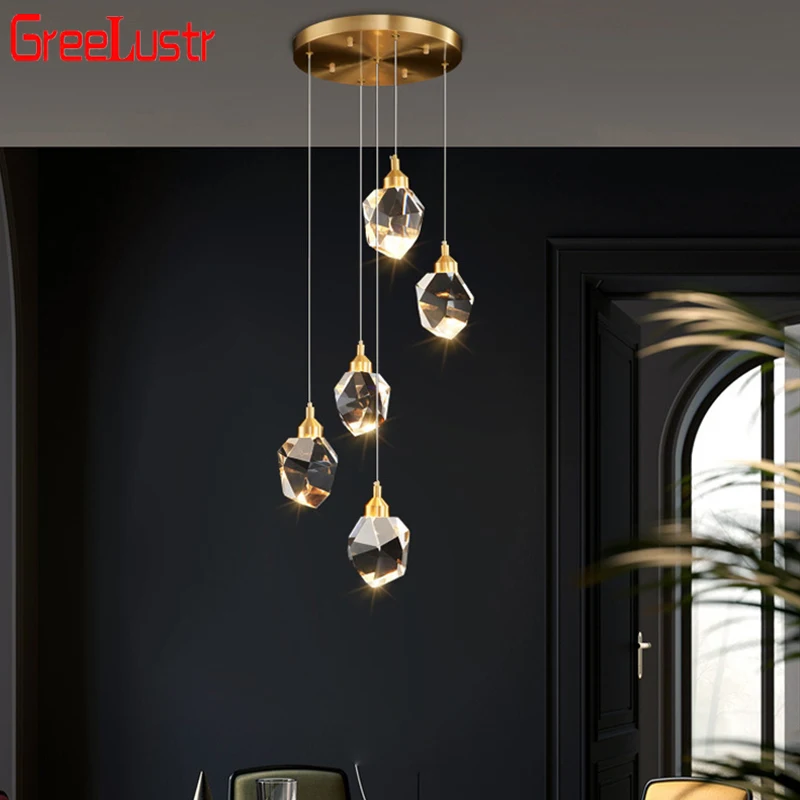 Luxury Villa Stair Crystal Chandelier Light Modern Hall Sprial Led Pendant Lights Hanging Lamp for Loft hotel Light Fixture