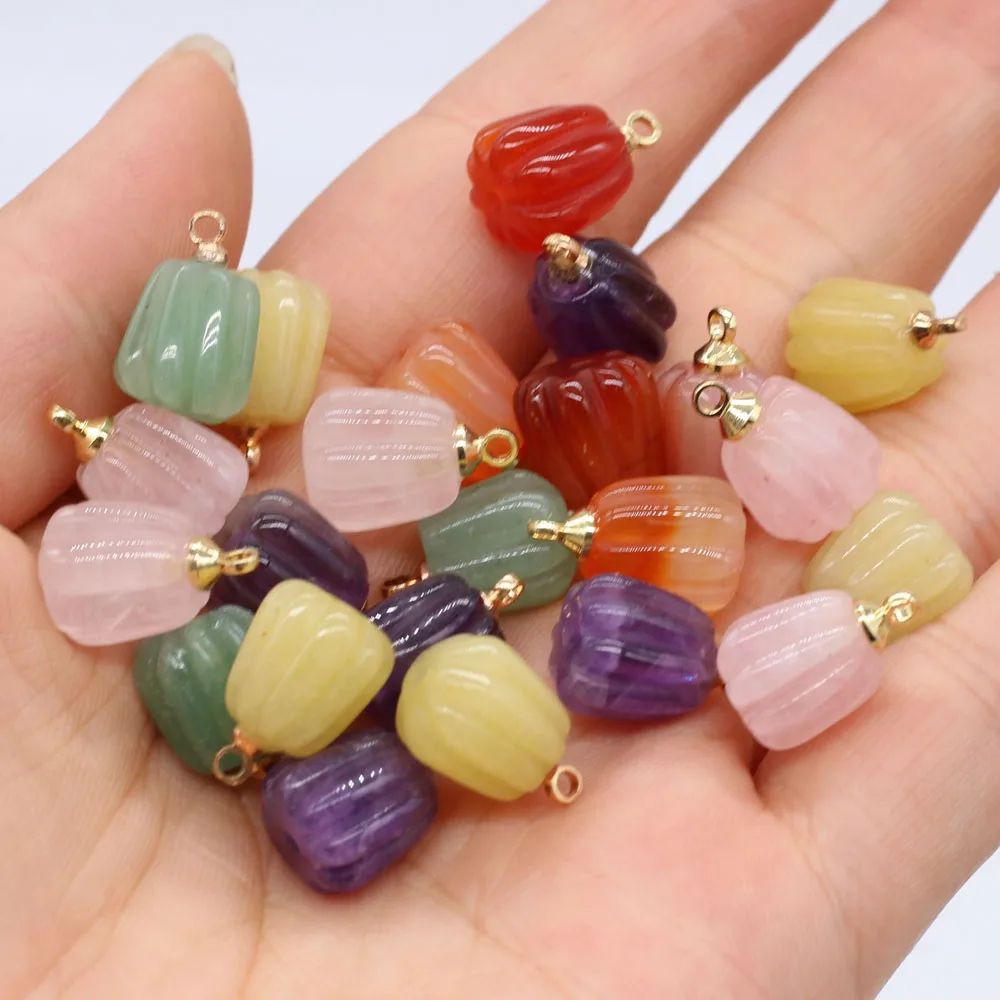 

Natural Crystal Agate Jade Carved Pumpkin Flower Pendant Beads DIY Necklace Bracelet Earrings Jewelry Accessories Gift Making