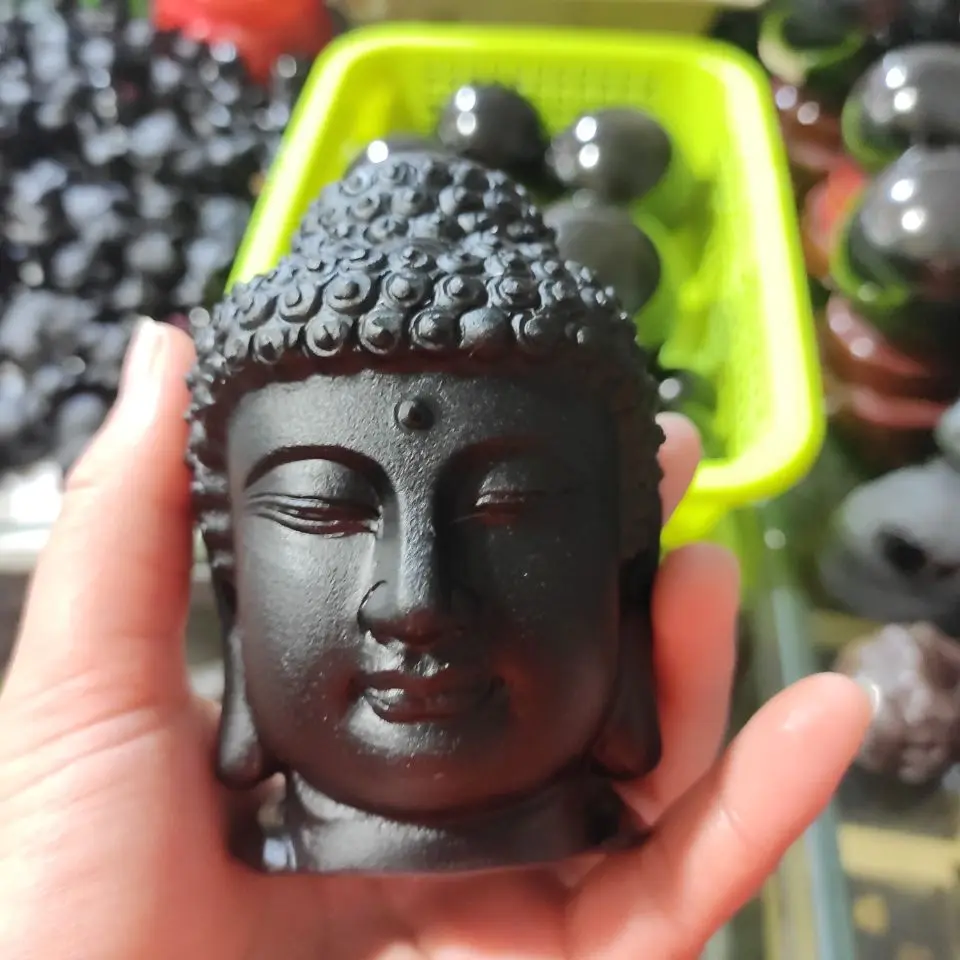 

1pcs Natural Obsidian Buddha Head Tathagata Mascot Mineral Crafts Home Decoration