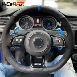 WCaRFun Custom Black Suede Leather Car Steering Wheel Covers for Volkswagen Golf 7 MK7 GTI R VW Polo Scirocco 2015 2016