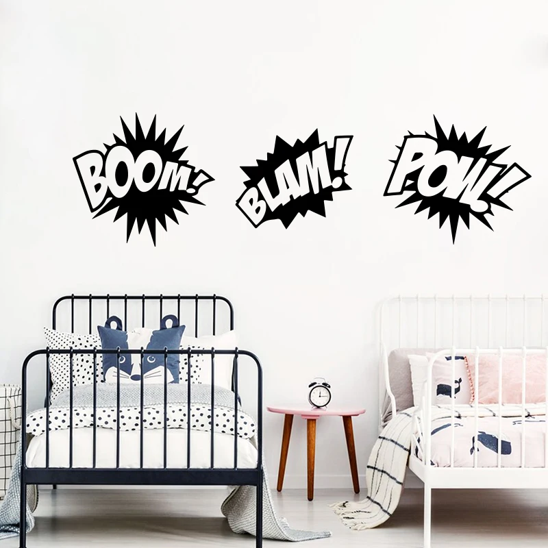 Boom Pow Blam Komiks Dźwięki Naklejka Ścienna Pokój Chłopca Pokój Dziecięcy Duży Superbohater Boom Pow Naklejka Ścienna Pokój Zabaw Dekoracja Winylowa
