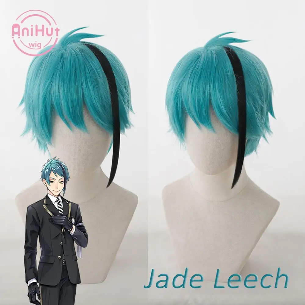 

【Anihut】Jade Leech Cosplay Wig Game Twisted Wonderland Cosplay Blue Green Heat Resistant Synthetic Hair Jade Leech Cosplay