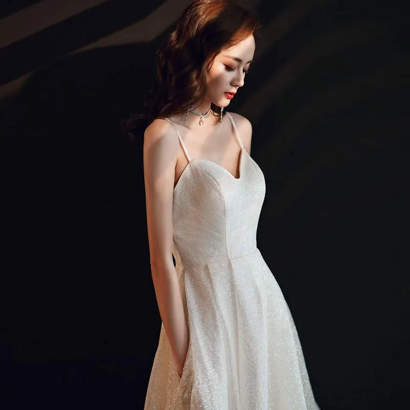 платье New Arrival Spaghetti Strap Shining Wedding Dress Simple Robe De Mariée Bride To Be Long Bride Gown Vestido De Novia