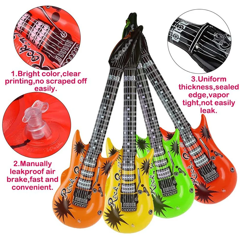 80s Party 90s Props Rockstar Electric Guitar Inflatable 35 inch Rock \'N Roll  Birthday Party Decoration Balloon Toy Supplies