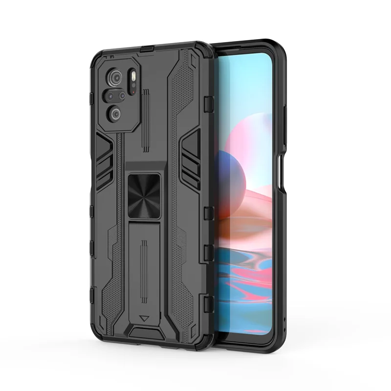 Magnetic Kickstand TPU Bumper Armor Shockproof Case For Xiaomi Redmi Note 10 4G 10S 10Pro Max Lens Protection Hard PC Back Cover