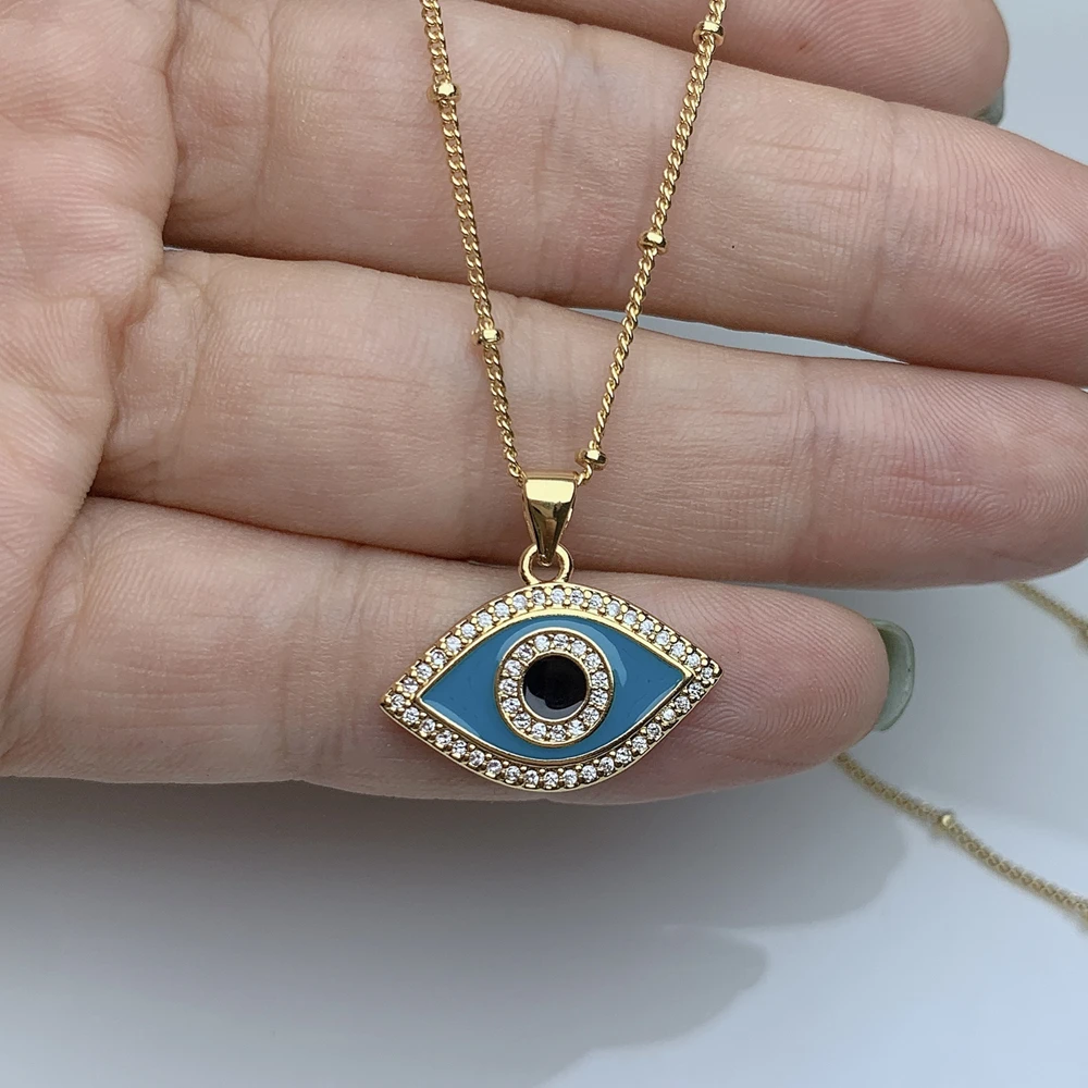 Kalung liontin mata iblis mode Marquise kalung Choker perhiasan berlapis emas minyak tetes Zircon wanita untuk wanita