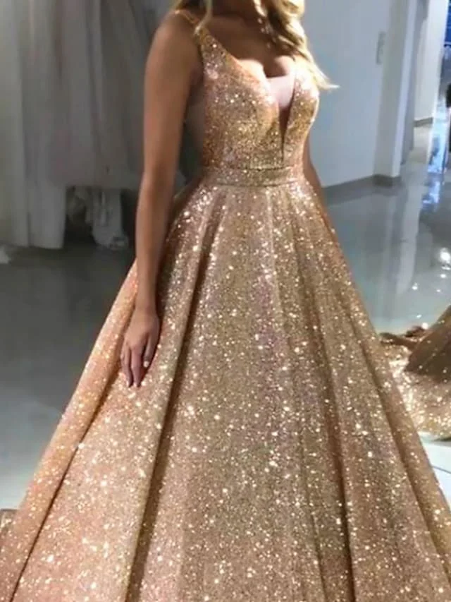 Goud Baljurk Luxe Sparkle Quinceanera Jurken 2022 V-hals Sequin Sweet 16 Wear Vestidos De 15 Anos Debutante Prom gown