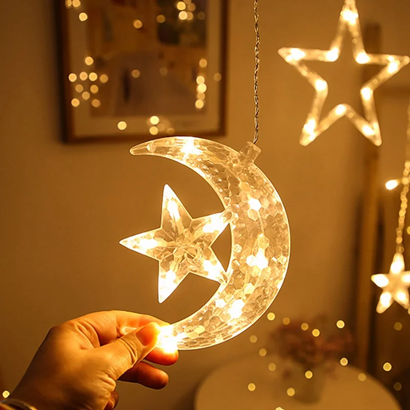 LED Moon Star Ramadan String Light 2024 Eid Mubarak Decoration for Home Curtain Party Garland Lamp Islam Muslim Event Decor