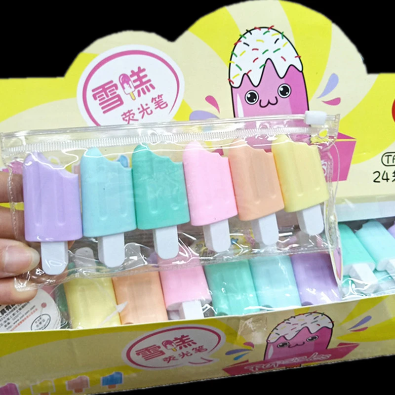 Ellen Brook 6 Pieces /Pack Cute Kawaii Iscream Ice Cream Candy Color Highlighter Office School Supplies Gift