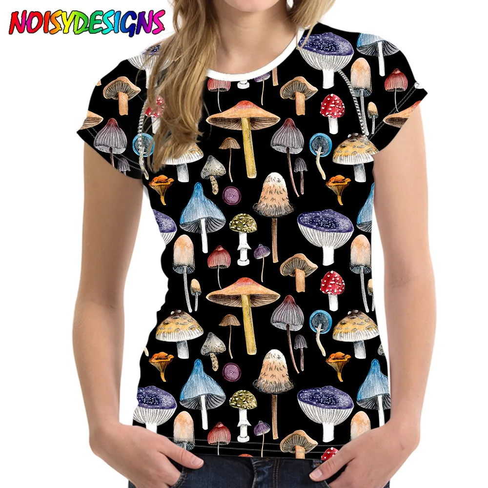 NOISYDESIGNS 2021 Hot Style Children T-shirt Mushroom Printed Women Fashion T-shirt Short Sleeve Clothing Roupas Femininas