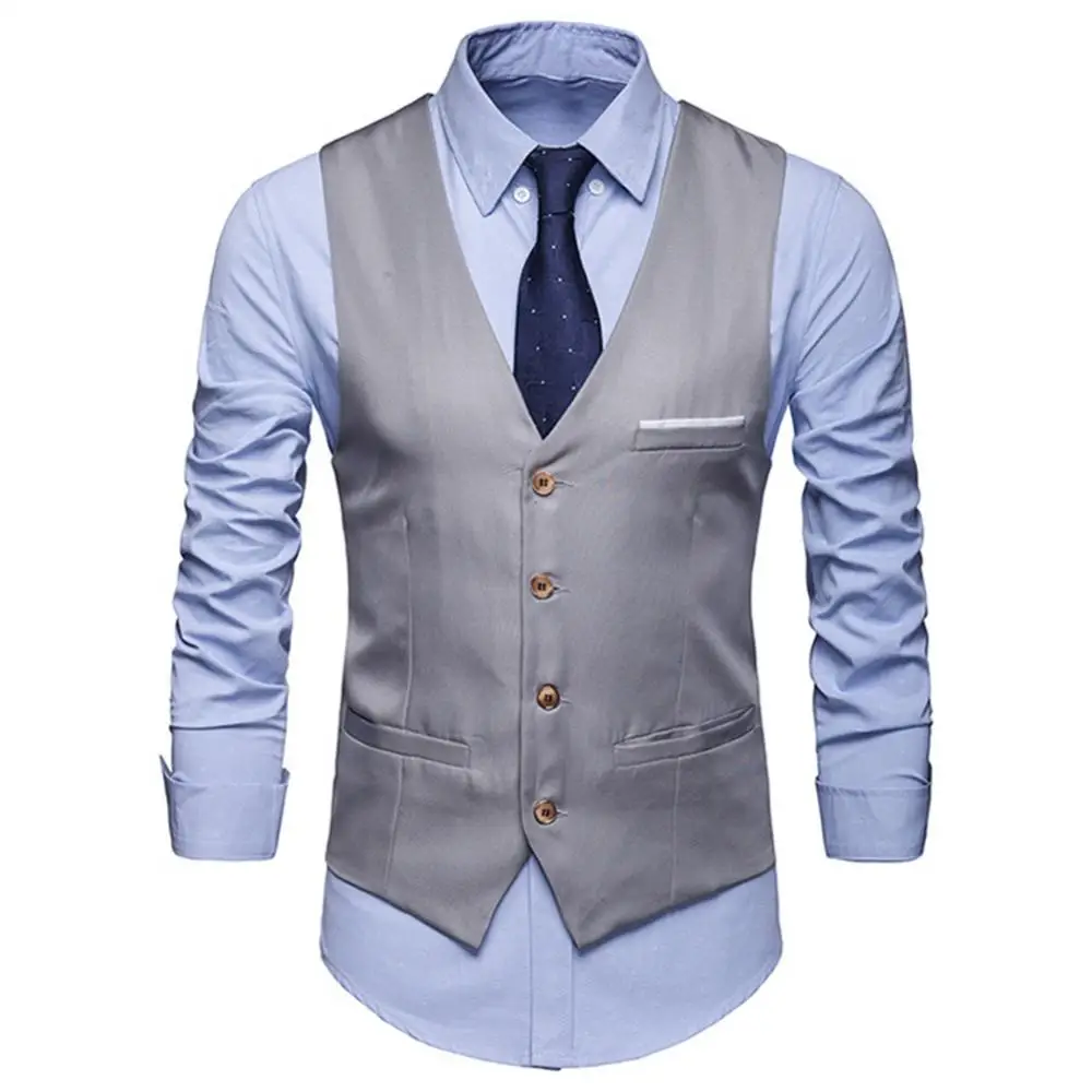 65% Dropshipping!!Plus Size Formal Men Solid Color Suit Vest Single Breasted Business Waistcoat