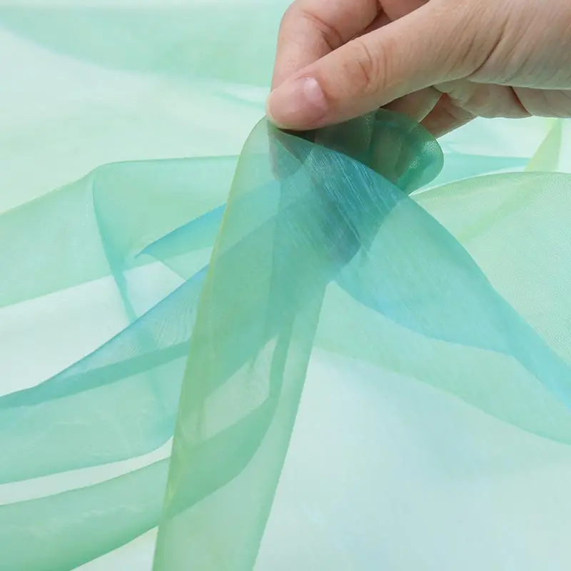 Bicolor Shiny Organza Fabric Designer Encrypted Mesh Tulle Fabric Wedding Decor Voile Transparent Cloth Feels a Bit Stiff TJ0698