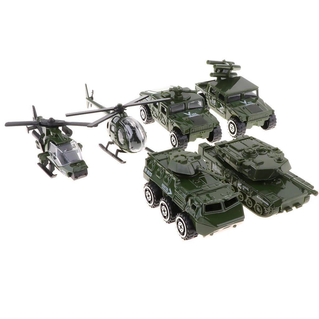 6 in 1 Assorted 1/87  Vehicles Model Kids Tank for Jeep Army Toys