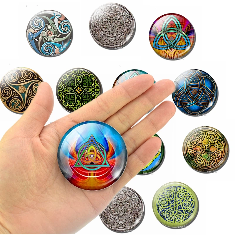 

Celtic Knot Fridge Magnets 50MM Large Triquetra Germanic Paganism Celtic Knotwork Tree Glass Magnetic Refrigerator Stickers