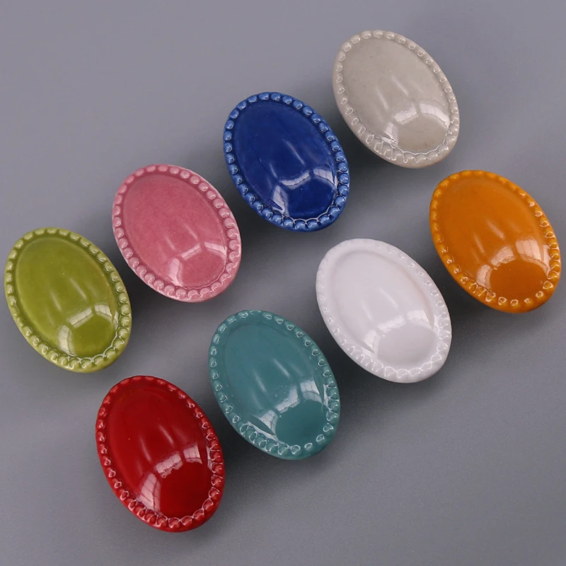 1PC Candy color furniture knobs Oval Button shape Cabinet Door Cupboard Drawer handle pull decorative ceramic knobs and pulls